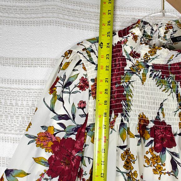 CURE High Neck Floral Long Sleeve Blouse White Red Yellow Size XL NWT - Picture 4 of 8